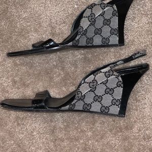 Vintage Gucci sling back wedge sandals